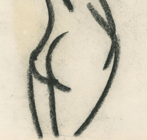 Rudi Pillen met een schets van een naakte dame