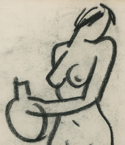 Rudi Pillen met een schets van een naakte dame