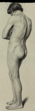 Grote potloodtekening van een naakte man