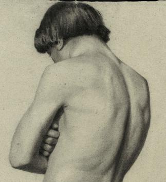 Naakttekening van een trekkende man