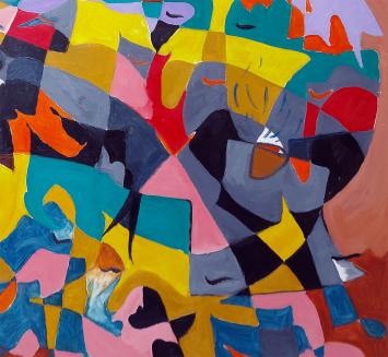 Belgische kunstenaar Kauveh Rusta met een abstract kunstwerk uit 2022