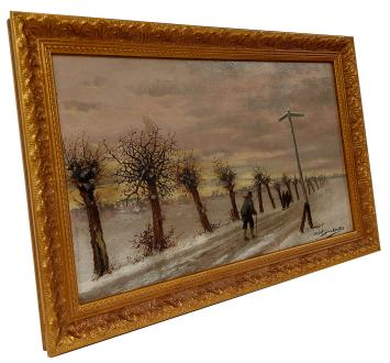 Man en dames op wandel in de winter
