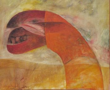 Martin Engelman met een kunstwerk uit 1964