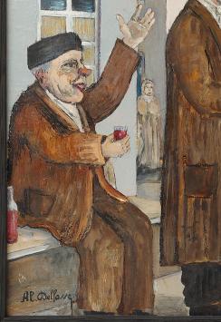 Volks schilderij met een leuk tafereel.