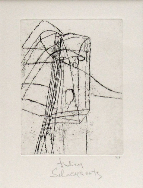 Julien Schoenaerts  met een abstracte ets