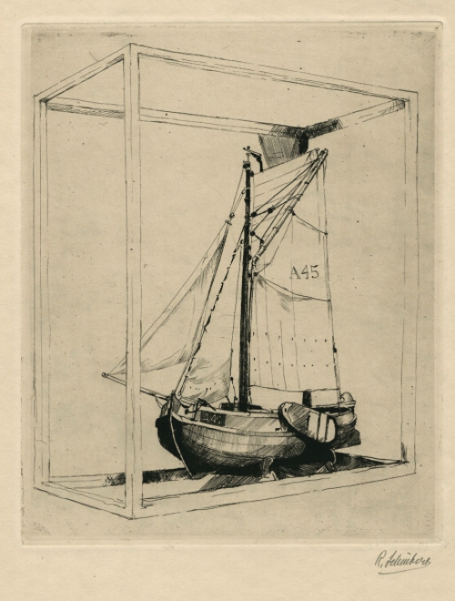 Belgische etser R. Schönberg met een droge naald ets