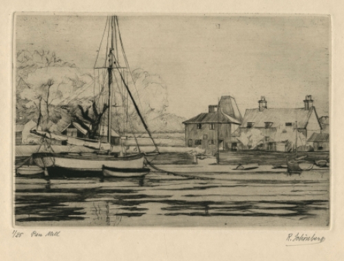 Belgische etser R. Schönberg met een droge naald ets