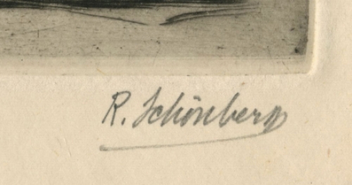 Etsen van Belgische etser Rodolphe Schönberg