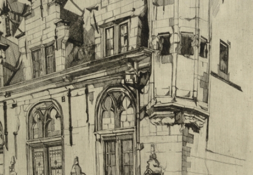 Rodolphe Schönberg met een ets van Veere