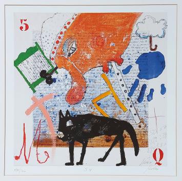 Christian Silvain  met een kunstwerk op papier