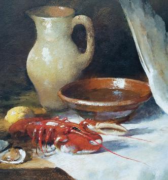 Stilleven, Jachttafereel met kreeft, witte zwaan, oesters en patrijs