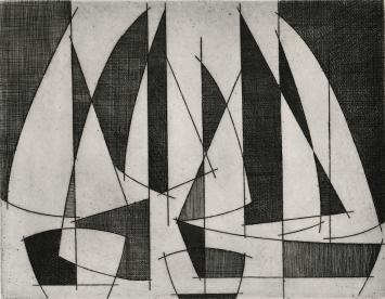 De Belgische etser Léon Smets met een grafisch kunstwerkje