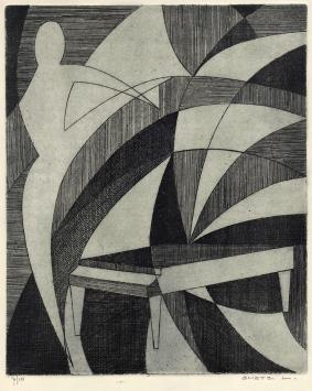 Een gesigneerde abstracte ets van Léon Smets