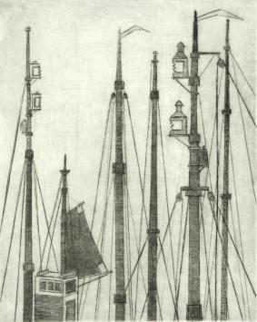 De Belgische etser Léon Smets met een grafisch kunstwerkje