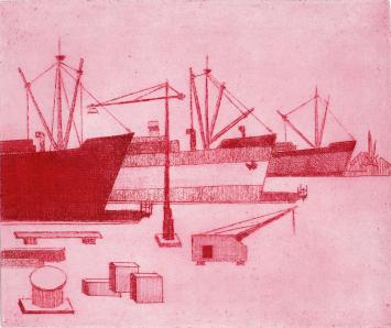 De Belgische etser Léon Smets met een grafisch kunstwerk