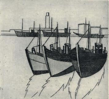 De Belgische etser Léon Smets met een grafisch kunstwerkje