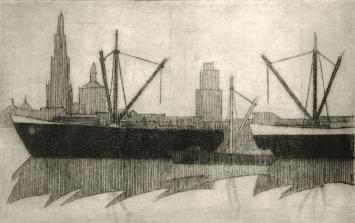 De Belgische etser Léon Smets met een grafisch kunstwerkje
