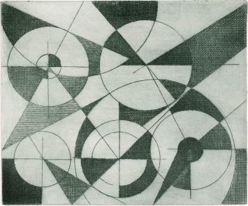 De Belgische etser Léon Smets met een grafisch kunstwerkje