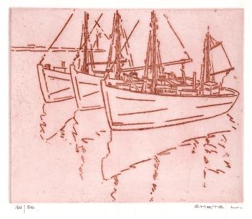 Een rode genummerde ets van Léon Smets