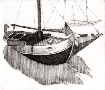 De Belgische etser Léon Smets met een grafisch kunstwerk