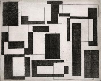 De Belgische etser Léon Smets met een kunstwerkje op papier
