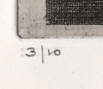 Abstracte ets van de kunstenaar L. Smets