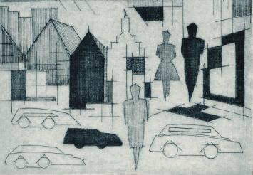 Gesigneerde ets van Léon Smets, Antwerpen