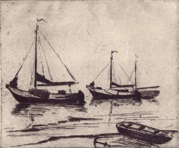 De Belgische etser Léon Smets met een grafisch kunstwerkje