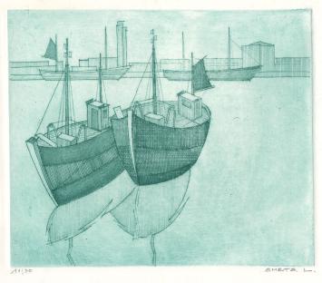 Een kleine genummerde ets van Léon Smets