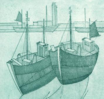 Boten te Oostende, vuurtoren en water