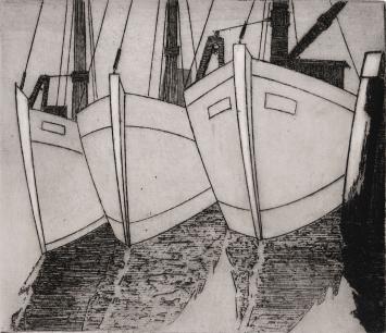 De Belgische graficus Léon Smets met een grafisch kunstwerk