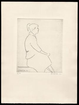 Abstract kunstwerkje op papier, zittend meisje