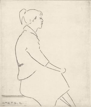 De Belgische etser Léon Smets  met een ets