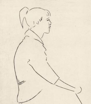 Zwarte ets van Léon Smets, zittend meisje