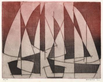 Genummerde ets van Léon Smets in kleur