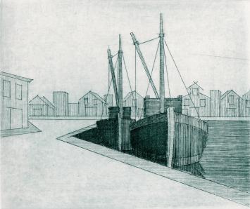 De Belgische etser Léon Smets met een grafisch kunstwerkje