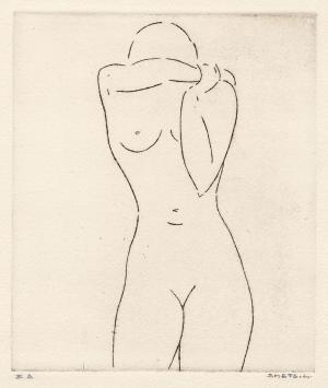 Burijn gravure van Léon Smets, naakte dame