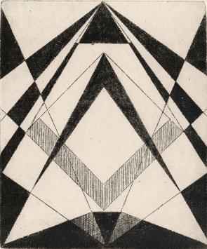 De Belgische graficus Léon Smets met een kunstwerkje op papier