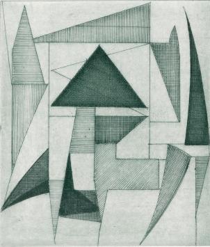 De Belgische etser Léon Smets met een kunstwerkje op papier