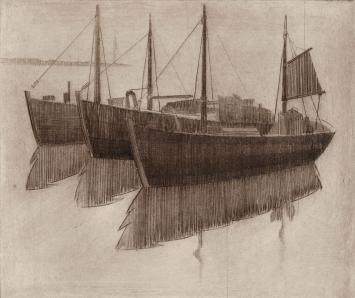 De Belgische etser Léon Smets met een grafisch kunstwerk