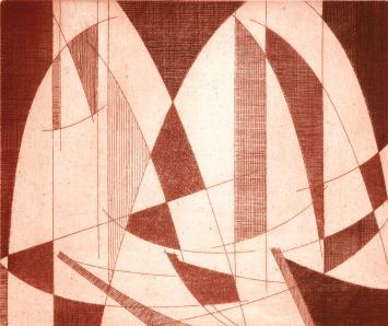 De Belgische etser Léon Smets met een grafisch kunstwerkje
