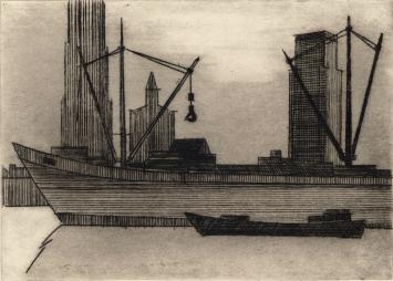 De Belgische etser Léon Smets met een grafisch kunstwerkje