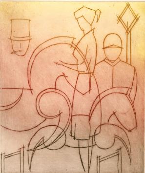 De Belgische etser Léon Smets met een abstracte ets