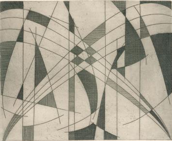 De Belgische etser Léon Smets met een kunstwerkje op papier