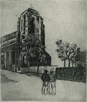 De Belgische etser Léon Smets met een grafisch kunstwerk
