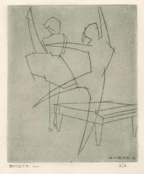 Een gesigneerde abstracte ets van Léon Smets