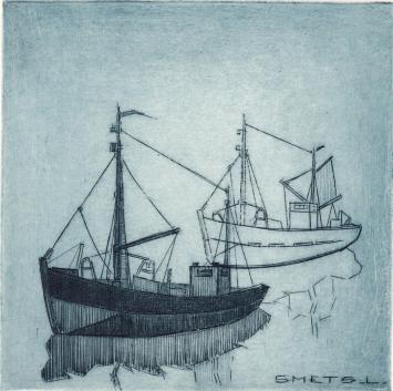 De Belgische etser Léon Smets  met een ets