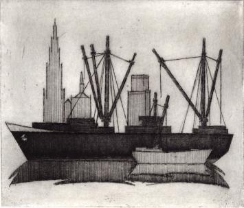 De Belgische etser Léon Smets met een grafisch kunstwerk