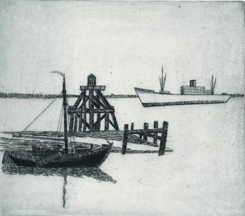 De Belgische etser Léon Smets met een grafisch kunstwerkje