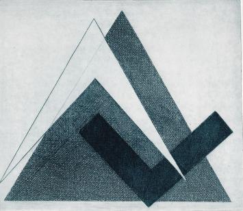 De Belgische etser Léon Smets met een kunstwerkje op papier